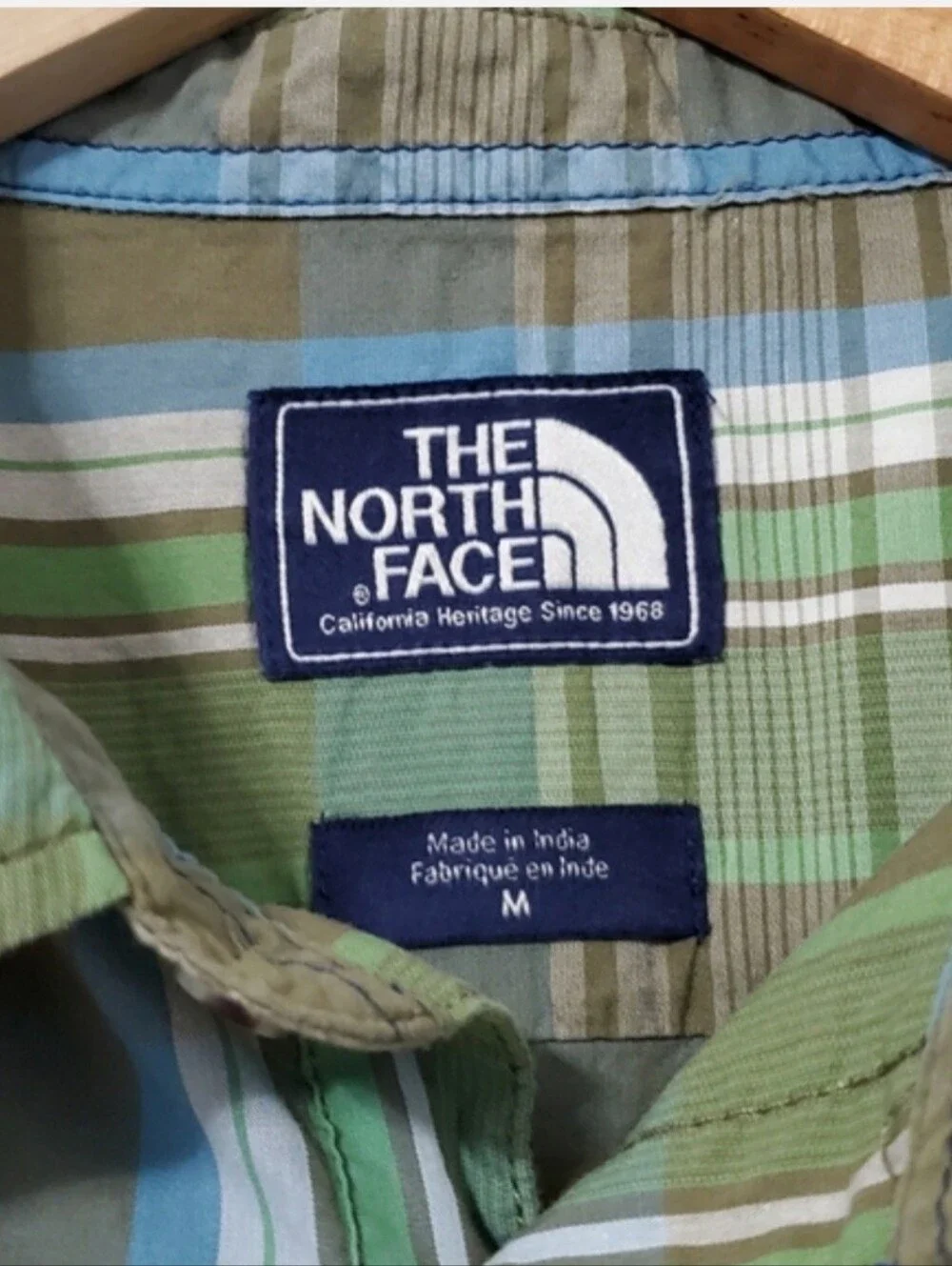 The North Face Short Sleeve Button Front Shirt Green Plaid Mens Medium